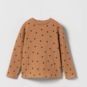 Zara Kids 6-9 months Brown Long Sleeve with Black Polka Dots